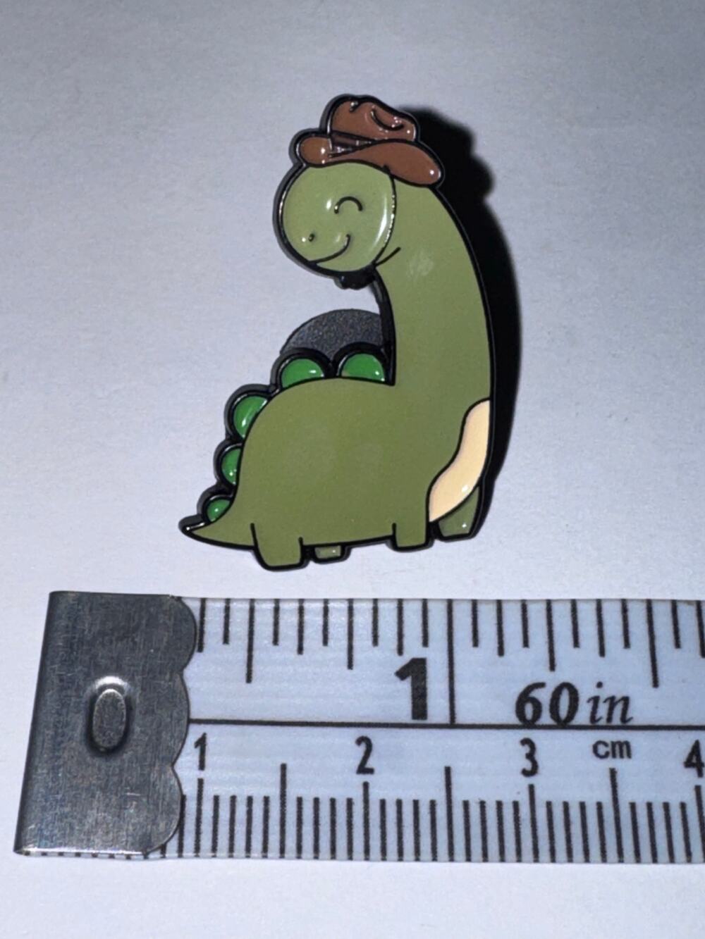 Green dinosaur in cowboy hat Pin Brooch